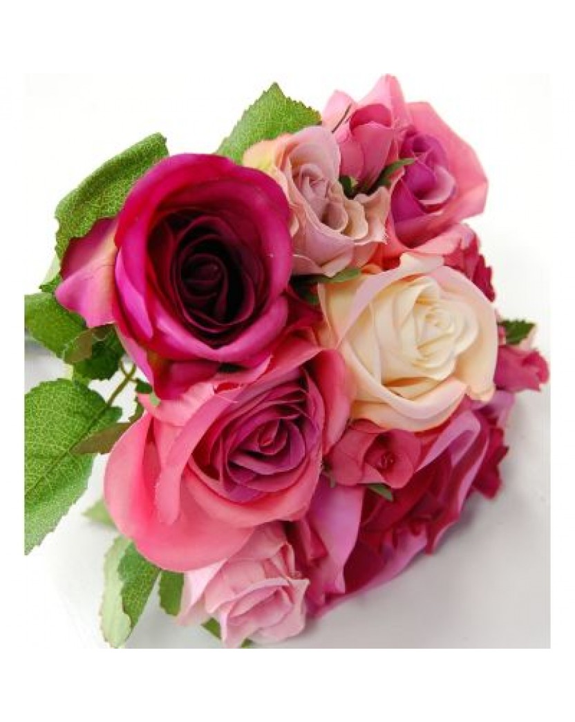 Silk Hot Pink rose premade posy