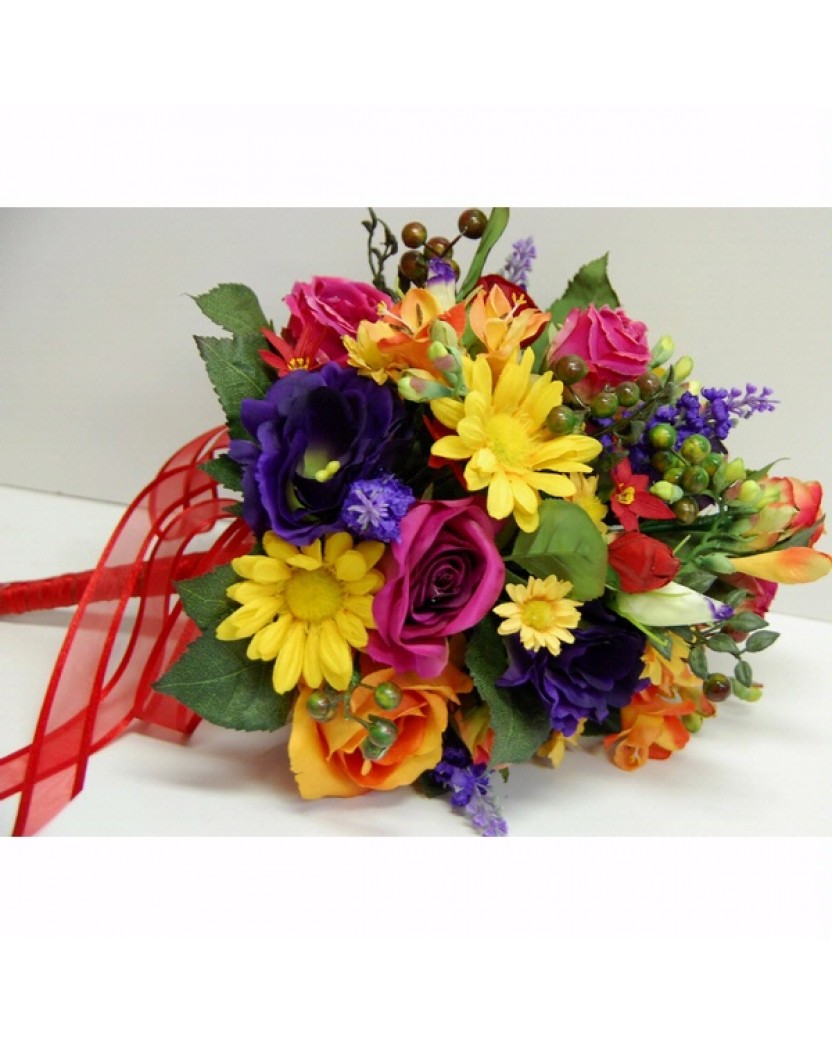 Silk Rose Sunflower Lisianthus Purple Yellow Pink Posy Wedding