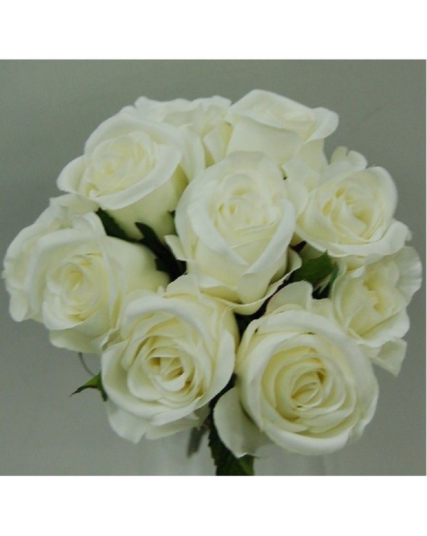 WHITE CREAM ROSE PRE MADE POSY 10 HEADS