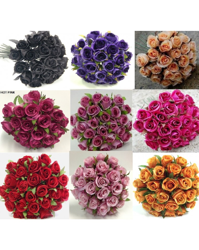 Silk Rose Roses Posy Bouquet 26 heads - Orange Pink Red Cream Black Burgundy Purple Beige White Cream Burgundy