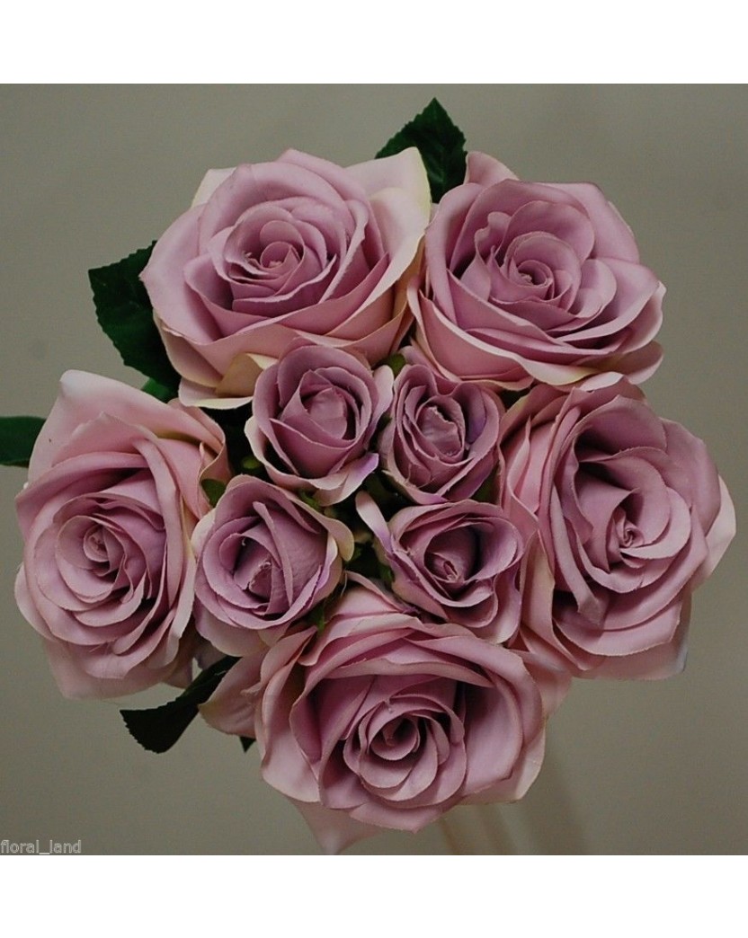 Silk Lilac Blue Moon Rose Bouquet 9 Head 