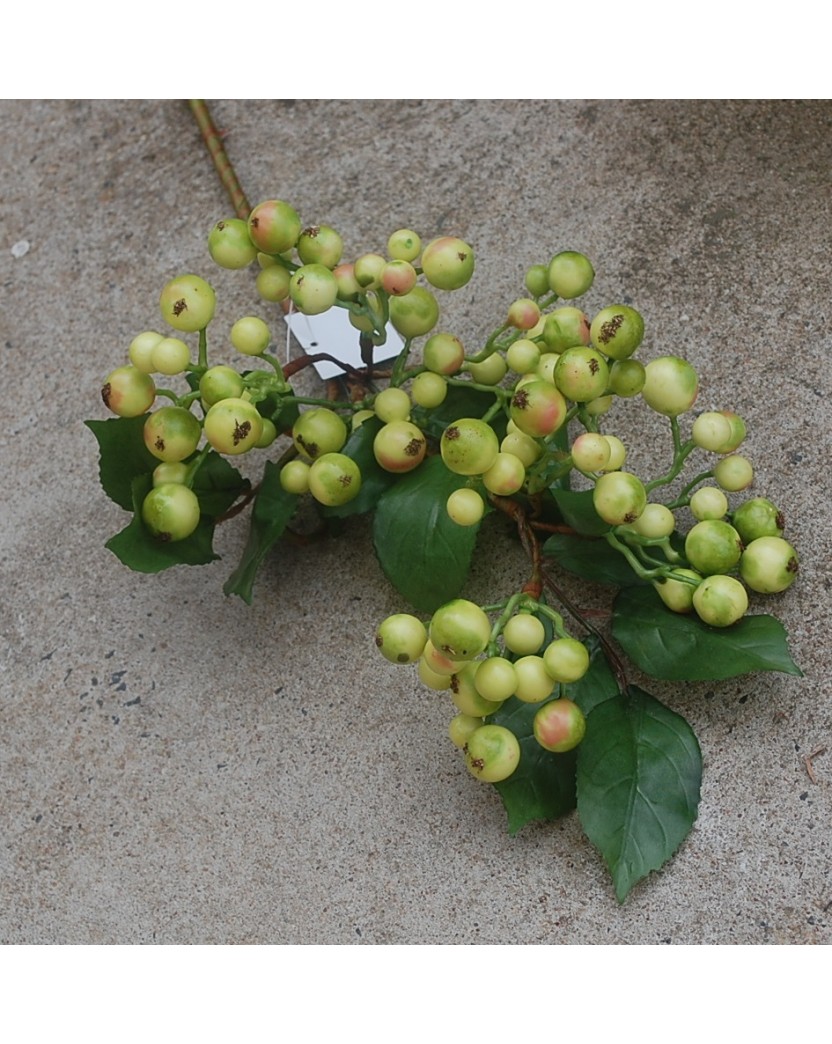 Artificial Wedding Flocked Two Tone Green Berry Berries Stem 60cm