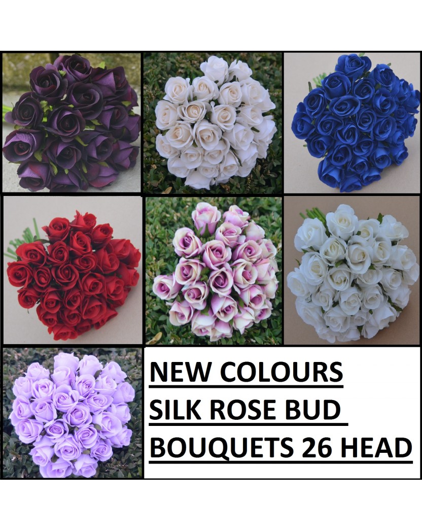 Silk Rose Roses Posy Bouquet 26 heads - Navy Blue Red White Ivory Purple Lavender 