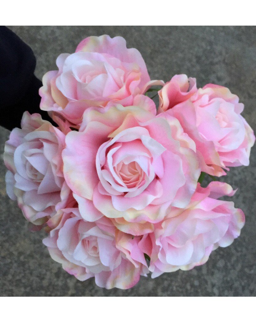 Silk Rose Bouquet Open Rose 6 Head Pink