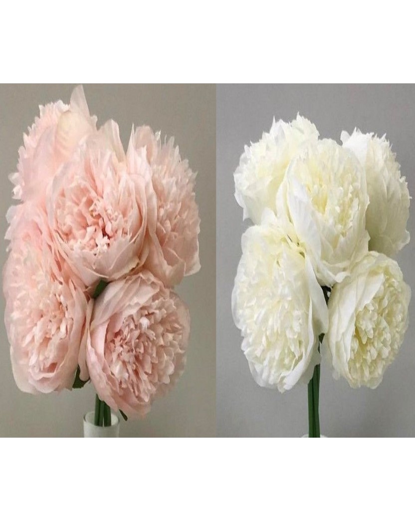 silk  peony peonie pre made bouquet posy 5 x flowers White Pink