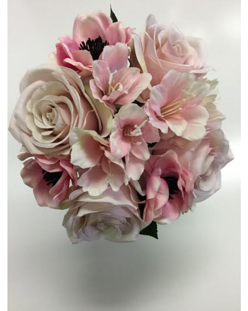 SILK PRE MADE BUNCH LIGHT DUSTY PINK ROSE ROSES ANEMONE