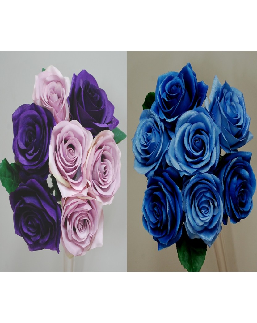 Silk Rose Posy Bouquet 7 heads - Blue Purple & Lilac