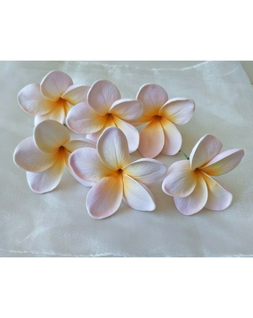 6 x LATEX REAL TOUCH FRANGIPANI PLUMERIA FLOWER HEADS LILAC PINK FLOWERS