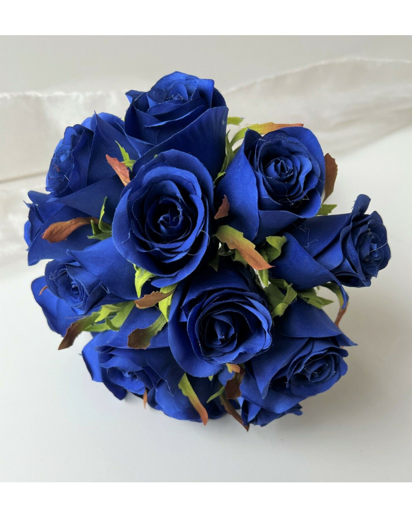 NAVY BLUE ROSES WEDDING FLOWERS BOUQUET ARTIFICIAL PRE MADE ROSE POSY BUNCH