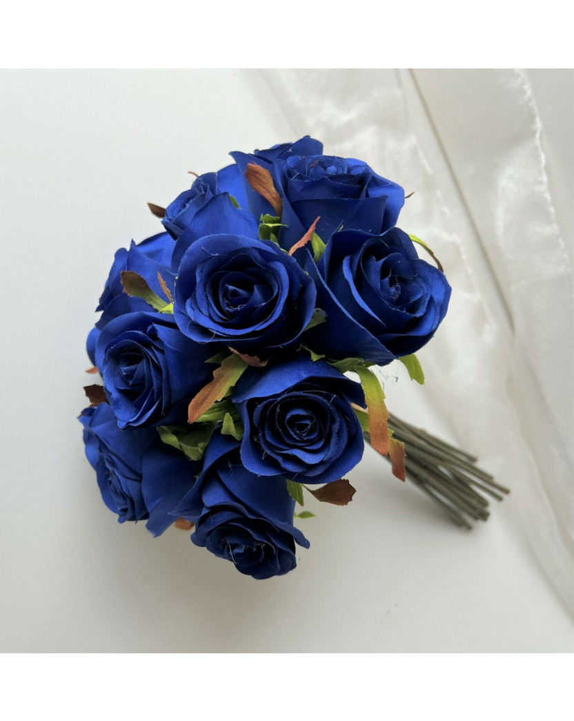 NAVY BLUE ROSES WEDDING FLOWERS BOUQUET ARTIFICIAL PRE MADE ROSE POSY