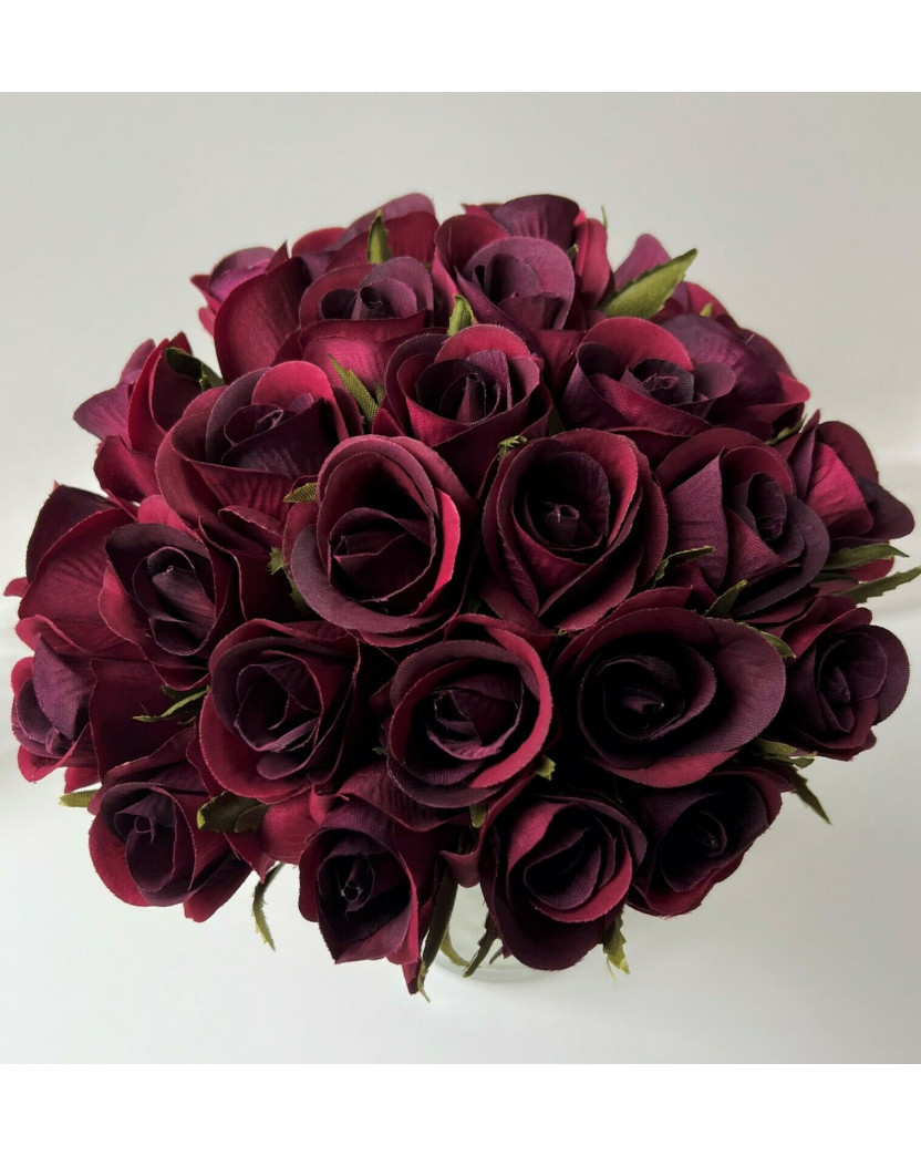 SILK ROSE 26 BUDS WEDDING BOUQUET BURGUNDY PRE MADE ROSES ARTIFICIAL FAKE FLOWERS