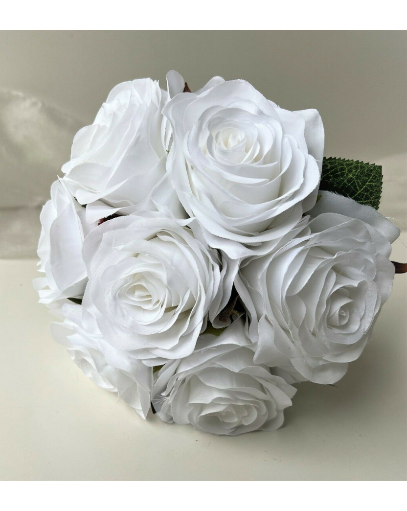 SILK WEDDING BOUQUET ARTIFICIAL ROSES PURE WHITE ROSE ARTIFICIAL PRE MADE BUNCH