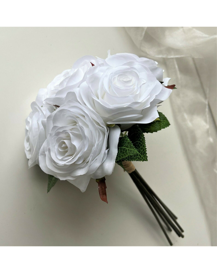 SILK WEDDING BOUQUET ARTIFICIAL ROSES PURE WHITE ROSE ARTIFICIAL PRE