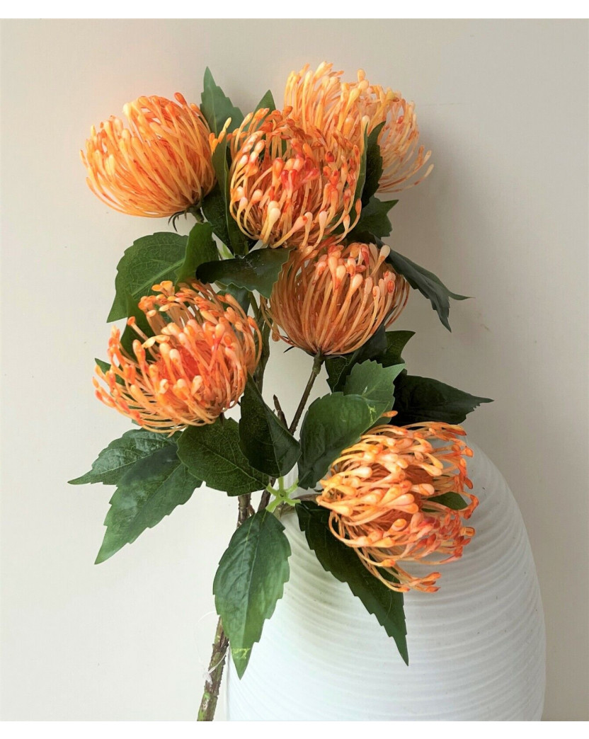 ARTIFICIAL SILK FAKE FLOWER AUSTRALIAN NATIVE ORANGE LEUCOSPERMUM FLOWERS STEM