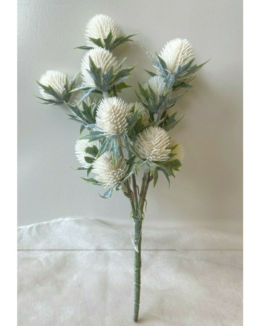 ARTIFICIAL SILK FLOWER WEDDING SCOTTISH THISTLE FLOWERS WHITE RUSTIC FAKE STEM