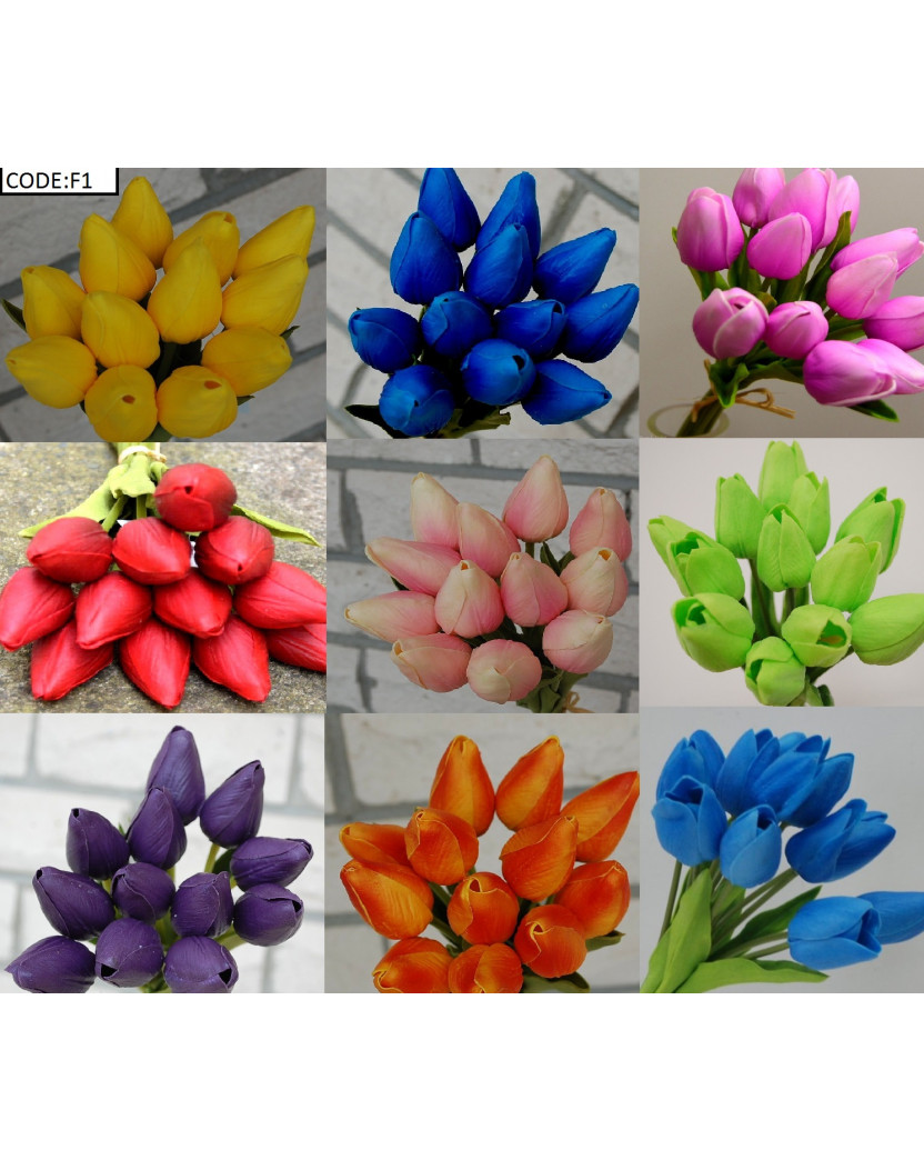 Latex Real Touch Tulip Tulips Bud bouquet Bunch x 12 heads - Blue Red Orange White Yellow Pink Purple Green