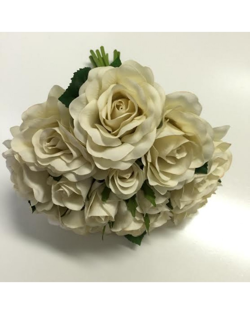 Silk rose posy pre made bouquet ivory 15 head flowers 