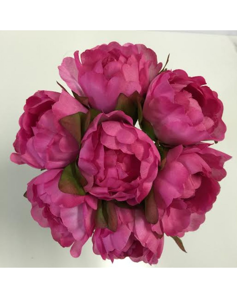 Silk Peony Peonies Bouquet Bud Pre Made white soft pink hot pink 7 heads 