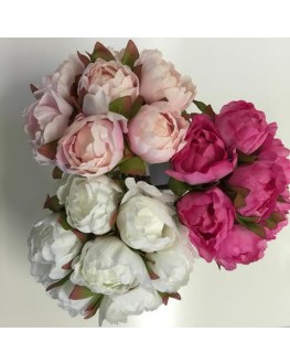 Silk Peony Peonies Bouquet Bud Pre Made white soft pink hot pink 7 heads 