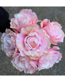 Silk Rose Bouquet Open Rose 6 Head Pink