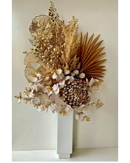 ARTIFICIAL FLOWER DRIED FLOWERS PAMPAS GRASS PALM FAN LEAF GOLD CHRYSANTHEMUM STEM GUM EUCALYPTUS ARRANGEMENT 