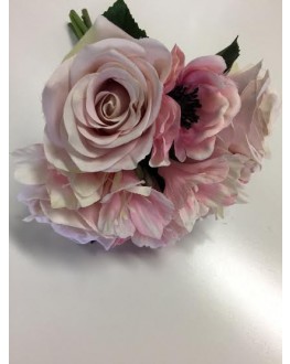 SILK PRE MADE BUNCH LIGHT DUSTY PINK ROSE ROSES ANEMONE