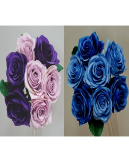 Silk Rose Posy Bouquet 7 heads - Blue Purple & Lilac