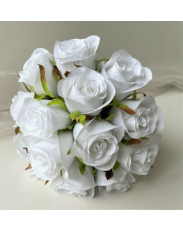 ARTIFICIAL ROSE POSY PRE MADE BOUQUET WHITE ROSES WEDDING SILK FLOWERS BOUQUETS