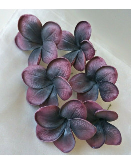 6 x LATEX REAL TOUCH FRANGIPANI PLUMERIA FLOWER HEADS BURGUNDY BLACK FLOWERS