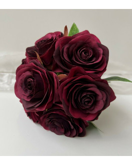 SILK WEDDING BOUQUET BURGUNDY ROSES BOUQUETS PRE MADE ROSE BUNCH ARTIFICIAL POSY