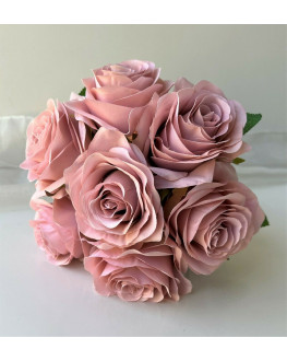 DUSTY PINK ROSES BOUQUET SILK WEDDING FLOWERS PRE MADE ROSE ARTIFICIAL FLOWERS