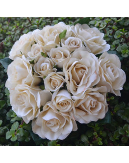 ARTIFICIAL SILK FLOWER WEDDING BOUQUET FAKE PREMADE CREAM BEIGE IVORY ROSES ROSE