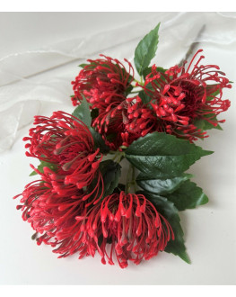 ARTIFICIAL SILK FAKE FLOWER AUSTRALIAN NATIVE RED LEUCOSPERMUM FLOWERS STEM
